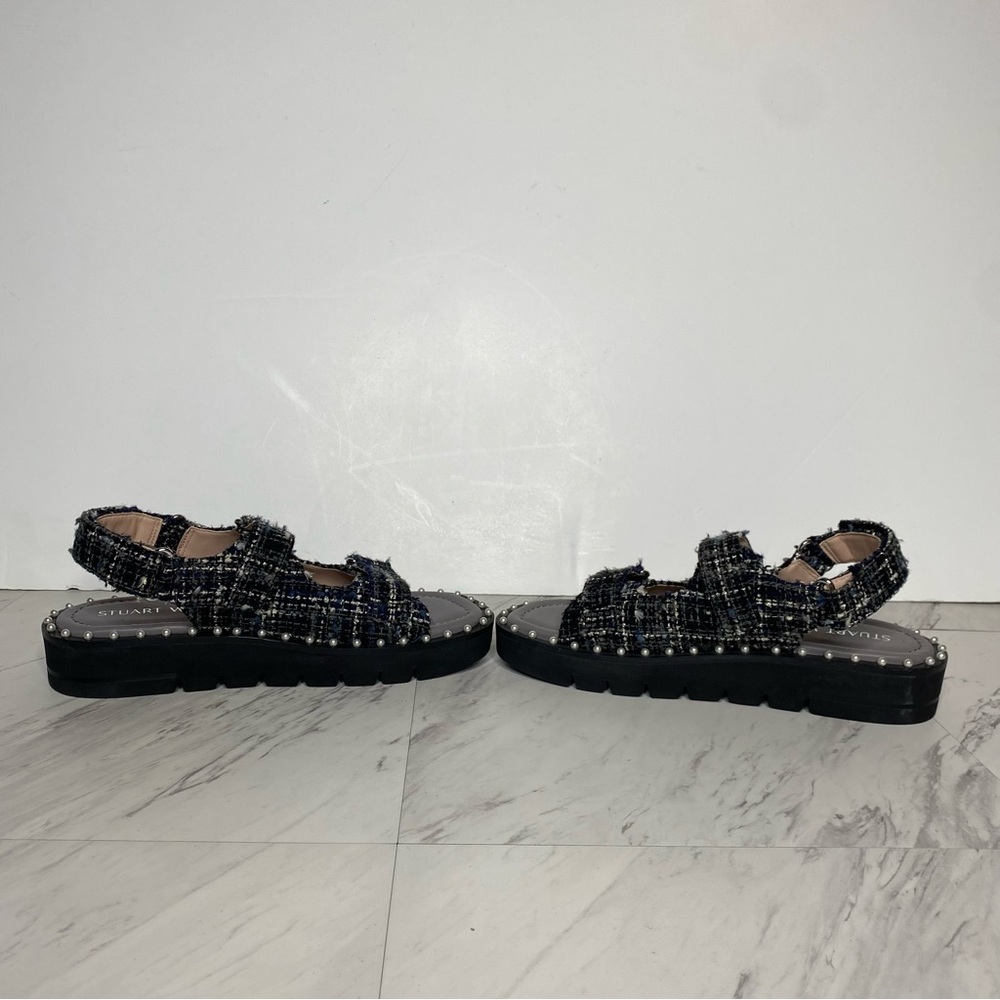 Stuart Weitzman Zoe Lift Embellished Tweed Sandal 8B - Picture 6 of 15